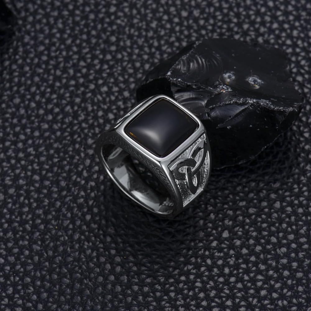 PYTALI Obsidian With Celtic Knot Sterling Silver Ring for Men